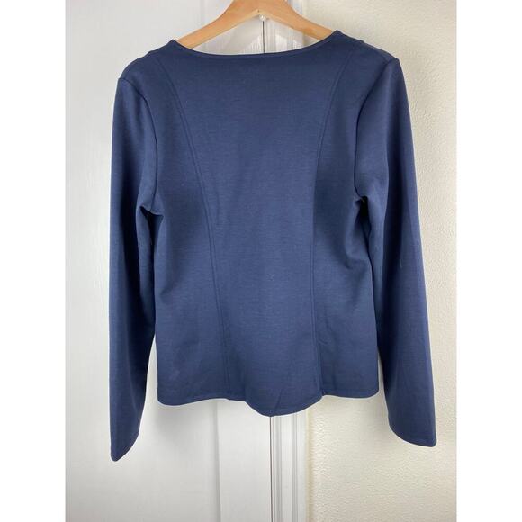NWT Banana Republic Women's Size L Preppy Navy Long Sleeve Fitted Scuba Top $60 - Picture 2 of 7